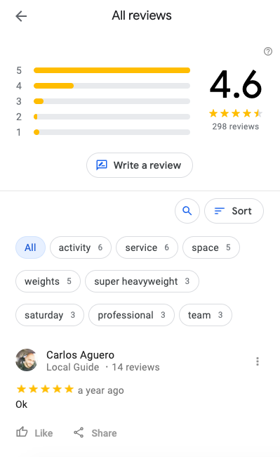 Example of Google review