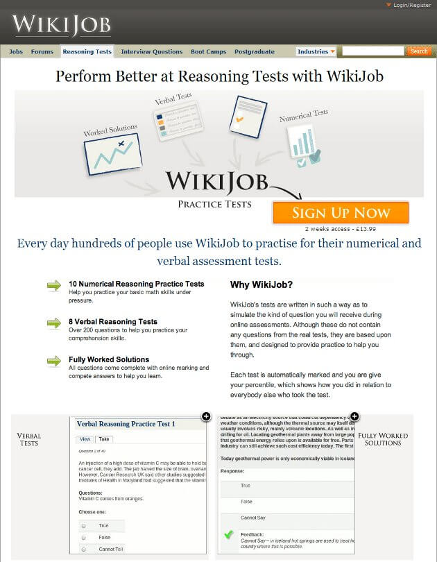 WikiJob - Before adding testimonials